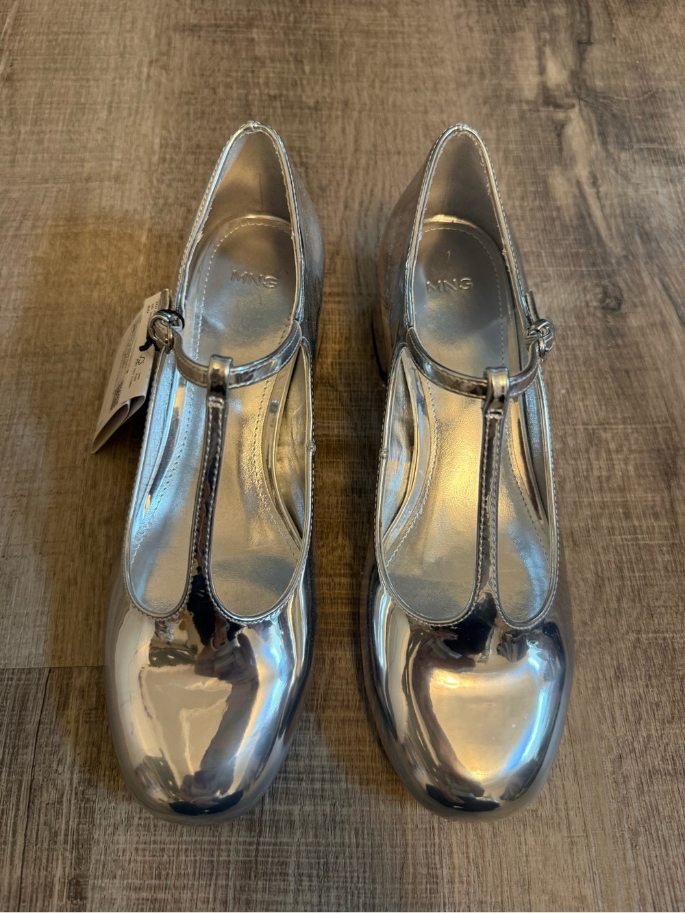 NWT Mango Silver T Strap Mary Jane Shoes 7.5